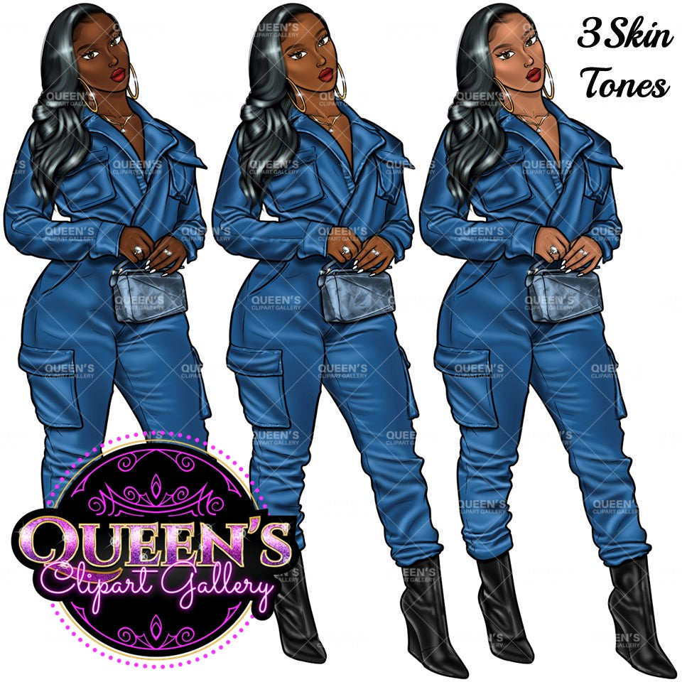 Denim girl clipart, Curvy girl clipart, Fashion girl clipart, Jeans Girl Clipart, African American clipart, Afro girls clipart, Girl Boss