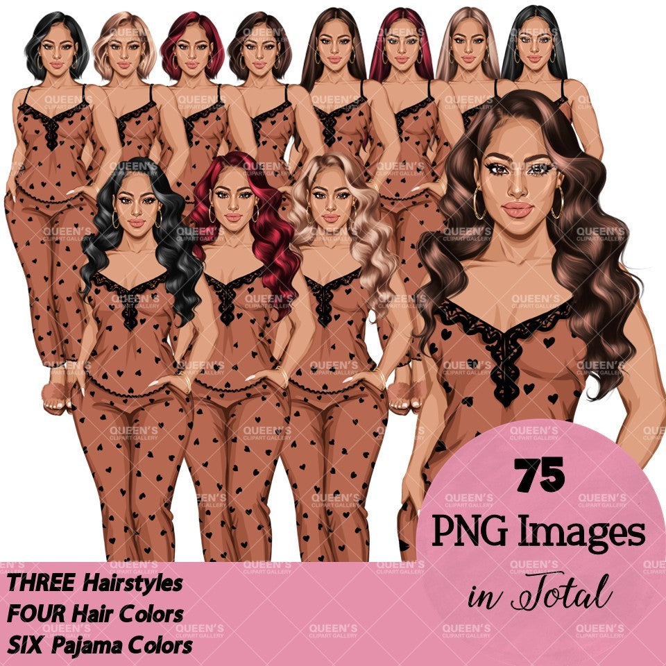 Pajama girl clipart, Afro Woman in Sleepwear, Pajama Illustration, Cozy clipart, Bedtime clipart, Pajama Fashion, Pajama Party, Fashion girl