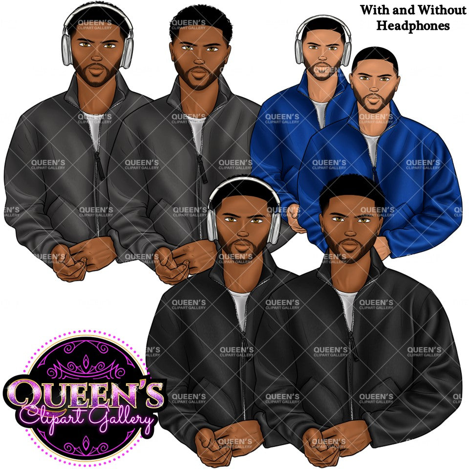 Man clipart, Handsome man clipart, Boyfriend clipart, Casual man clipart, Man with Headphones African American man clipart, Black man