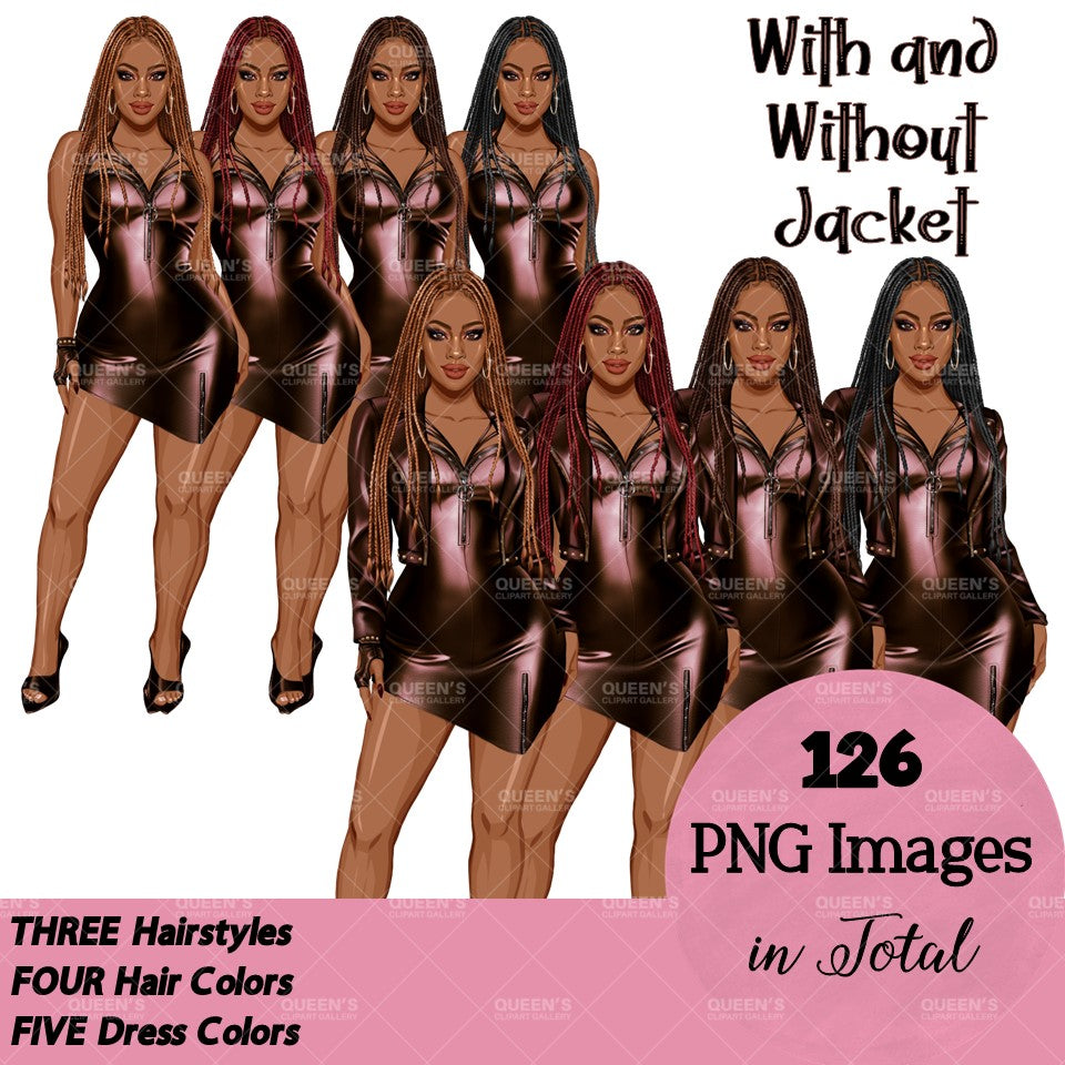 Afro woman in leather dress, Girl boss, Lady boss, Black girl magic, Fashion girl clipart, Fashion illustration clipart, Curvy girl clipart