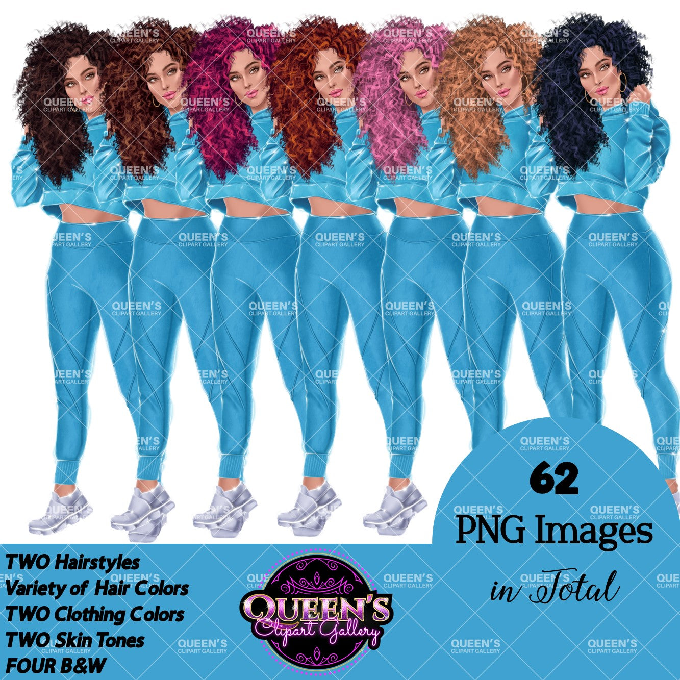 Fitness Graphics, Gym Girl, Sport Girl Clipart, Woman workout, Curvy Girl Clipart, Afro Woman, Fashion Girl, Fashion Illustration Clipart
