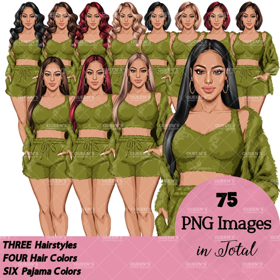 Pajama girl clipart, Afro Woman in Sleepwear, Pajama Illustration, Cozy clipart, Bedtime clipart, Pajama Fashion, Pajama Party, Fashion girl