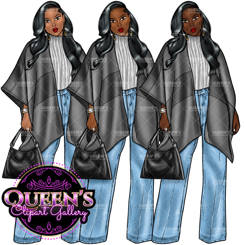 Denim girl clipart, Curvy girl clipart, Fashion girl clipart, Jeans Girl Clipart, African American clipart, Afro girls clipart, Girl Boss