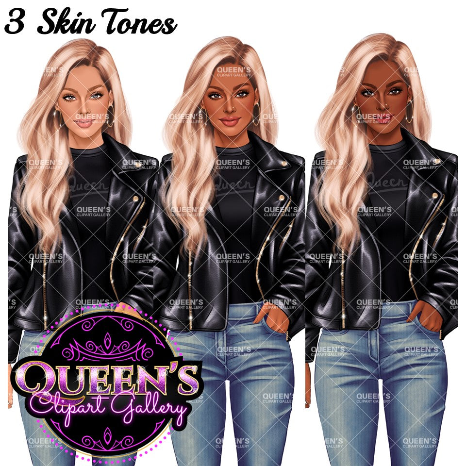 Denim Jeans Girl, Jeans Girl Clipart, Fashion Girl Clipart, Fashion Clipart, Woman in Leather Jacket, Curvy Girl Clipart, Denim Girl Clipart
