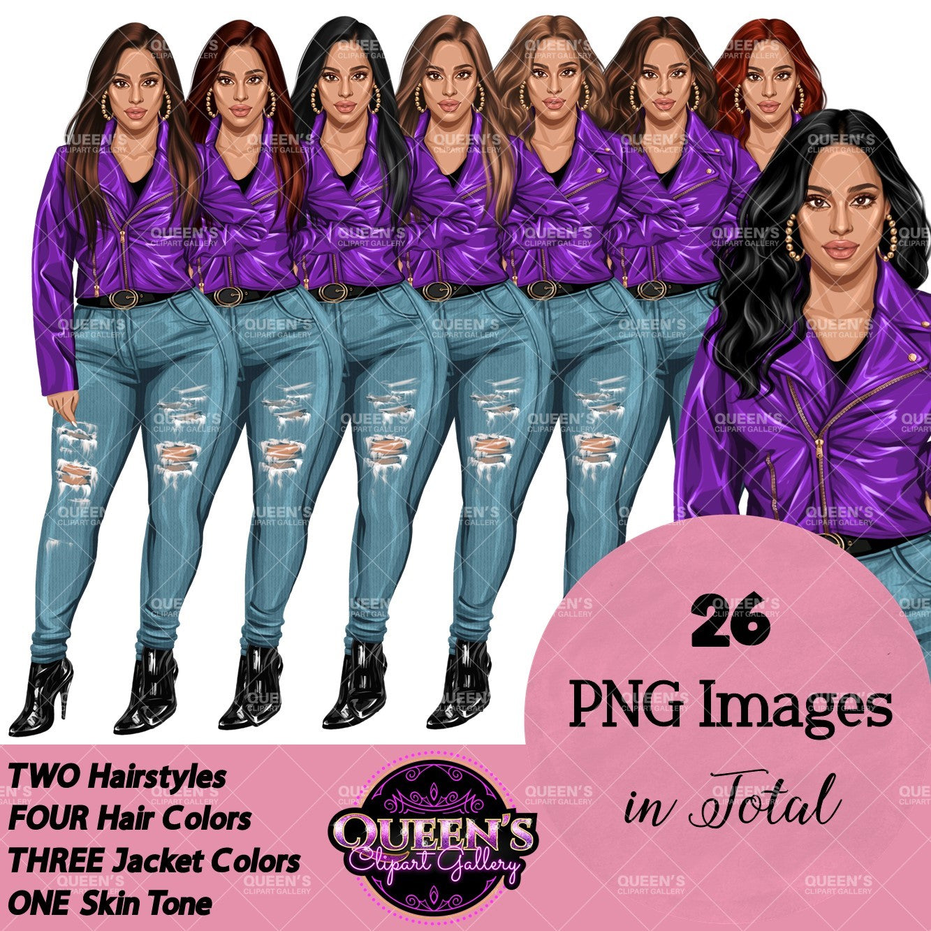 Denim girl clipart, Fashion girl clipart, Jeans girl clipart, Fashion illustration, Curvy girl clipart, Afro girl, African American woman