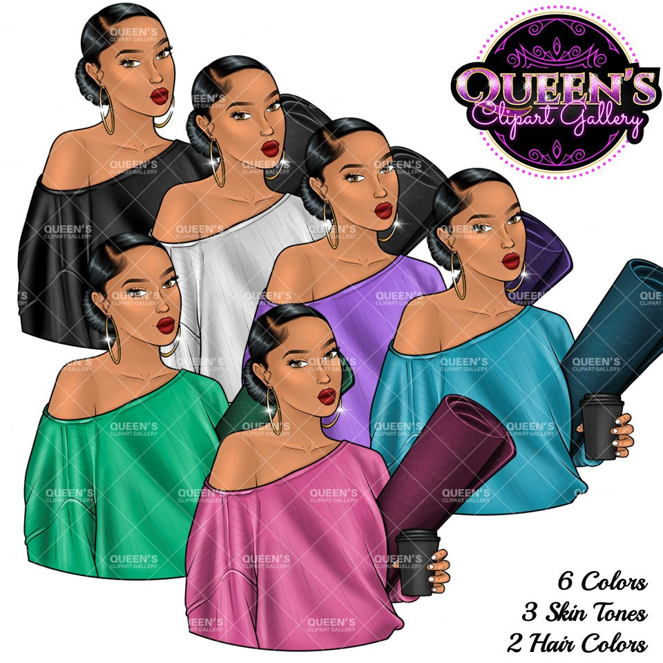 Yoga girl clipart, Meditation, Meditate, Relax at home, Fashion girl clipart, Cozy Clipart, Mindfulness clipart, African American clipart