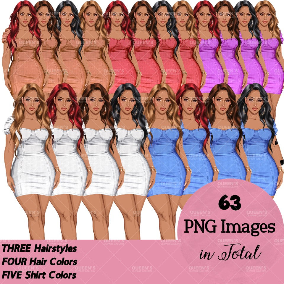 Girl boss, Lady boss, Afro girl clipart, Fashion girl clipart, Fashion illustration clipart, Curvy girl, Woman in dress, African American woman