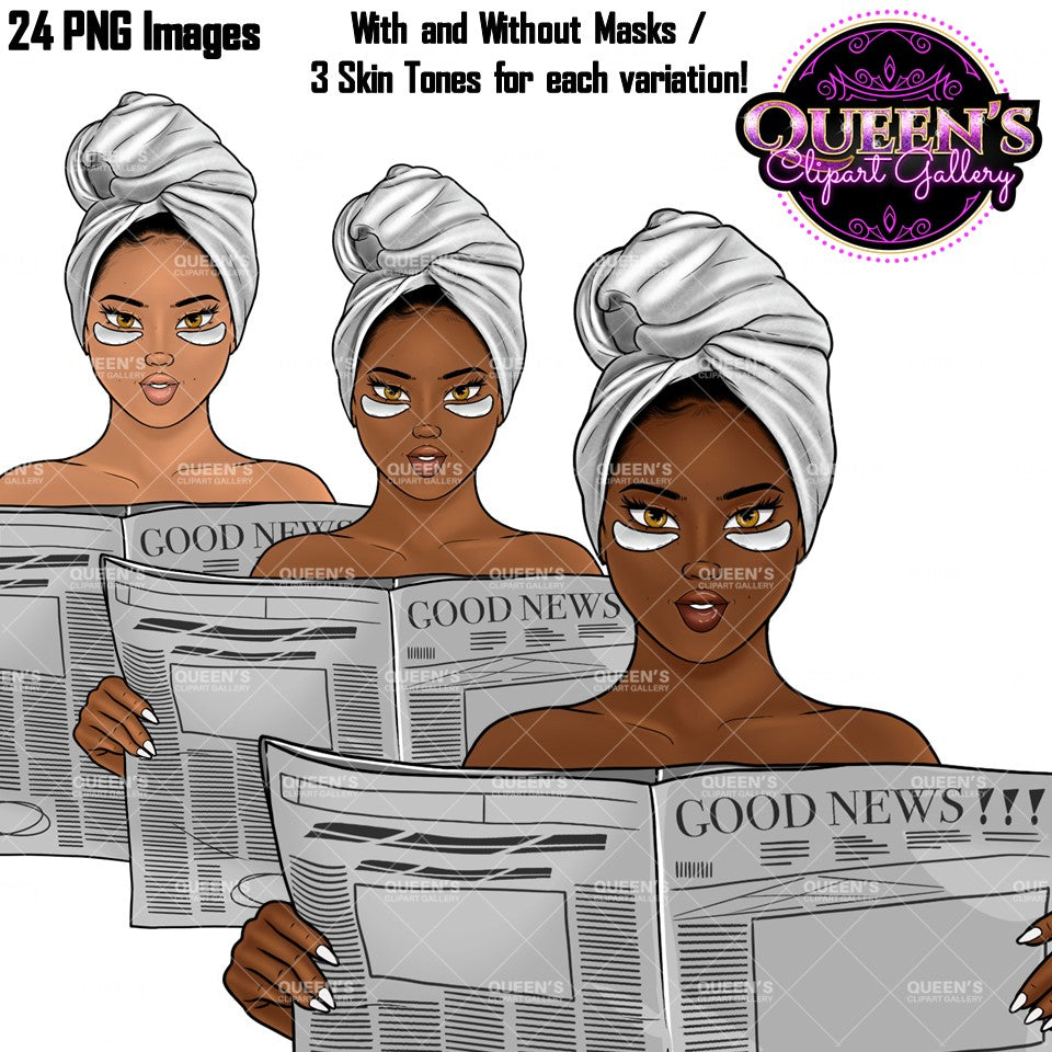 Spa day clipart, Relax at home, Fashion girl clipart, Cozy Clipart, Mindfulness clipart, African American clipart, Cozy girl clipart Calming