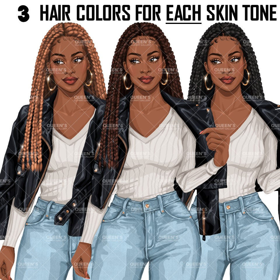 Afro Girl Clipart, Black Girl Magic, Denim Girl Clipart, Black Girl Clipart, Black Woman Clipart, African American Clipart, Fashion Girl