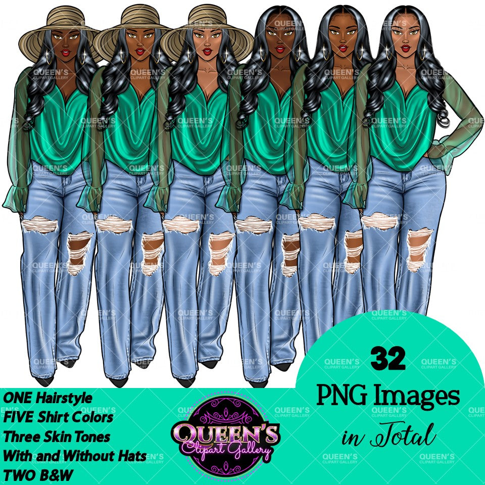 Denim girl clipart, Black girl magic, Fashion girl clipart, African American woman, Afro girl clipart, Girl boss, Fashion illustration, Boss lady
