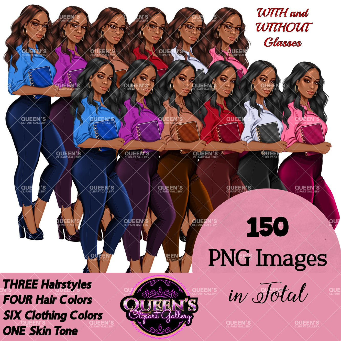 Planner girl clipart, Lady boss clipart, Afro girl clipart, Fashion girl clipart, Teacher clipart, Black girl magic, African American woman