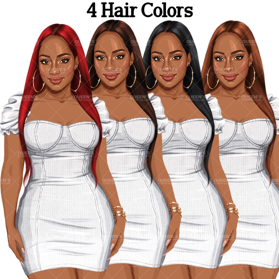 Girl boss, Lady boss, Afro girl clipart, Fashion girl clipart, Fashion illustration clipart, Curvy girl, Woman in dress, African American woman