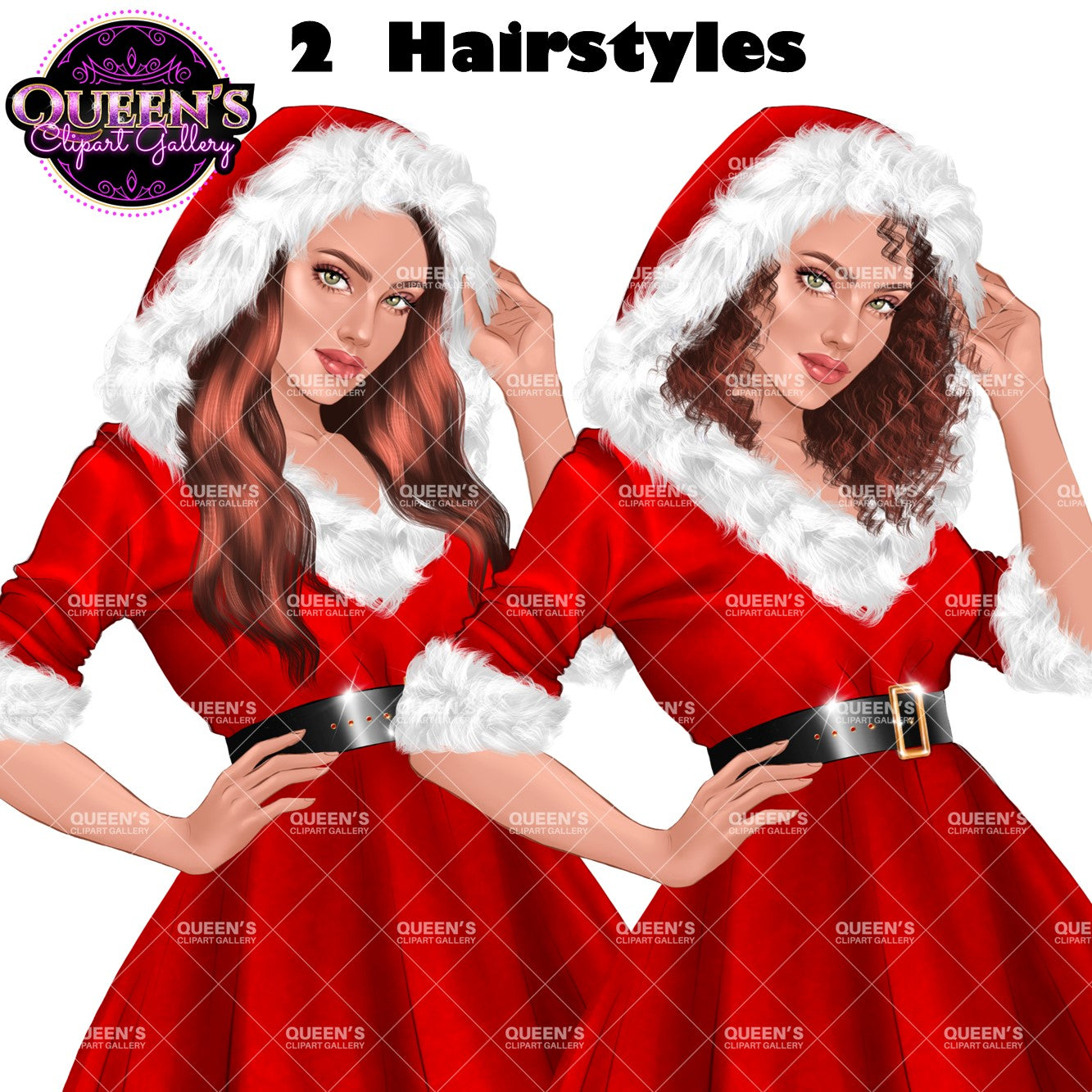 Santa Claus clipart, Santa costume clipart, New Year's clipart, Christmas girl clipart, Woman in Santa hat, Winter clipart, Santa outfit