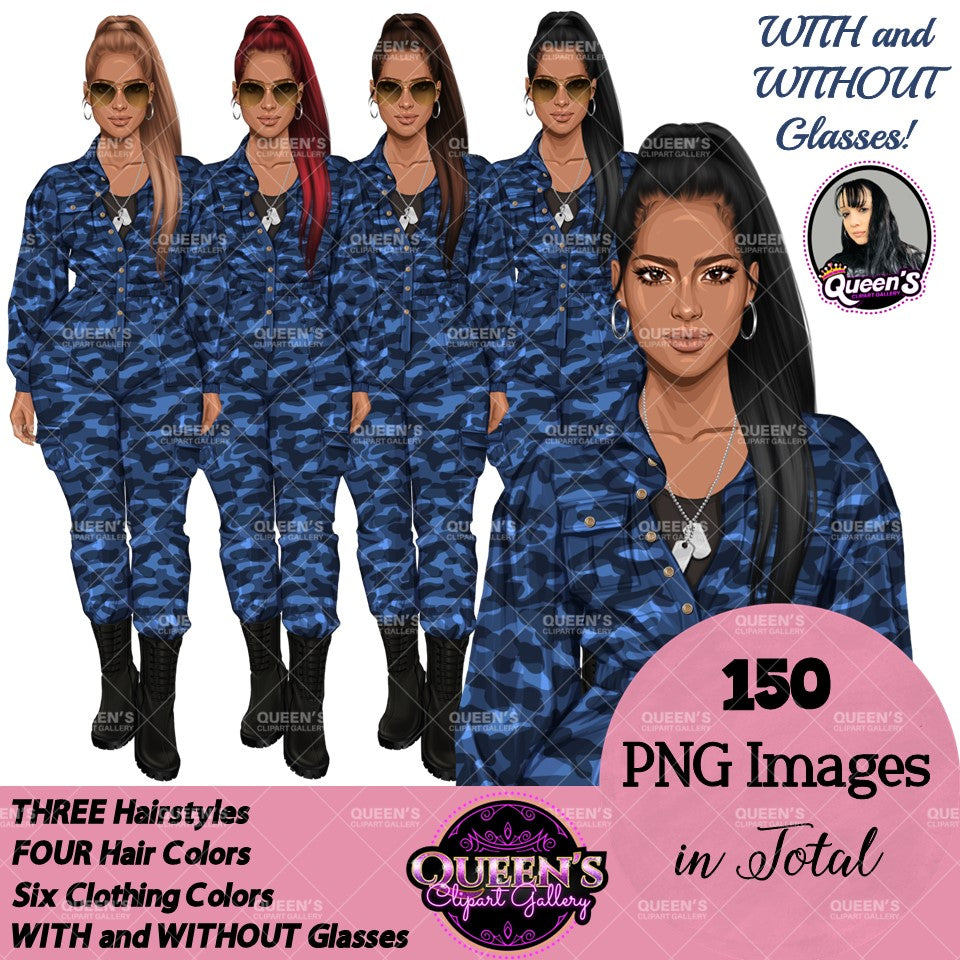 Army Clipart, Military Woman Clipart, Fashion Girl Clipart, Veteran Day Clipart, Afro Female Troops, Memorial Day, Veteran, Soldier