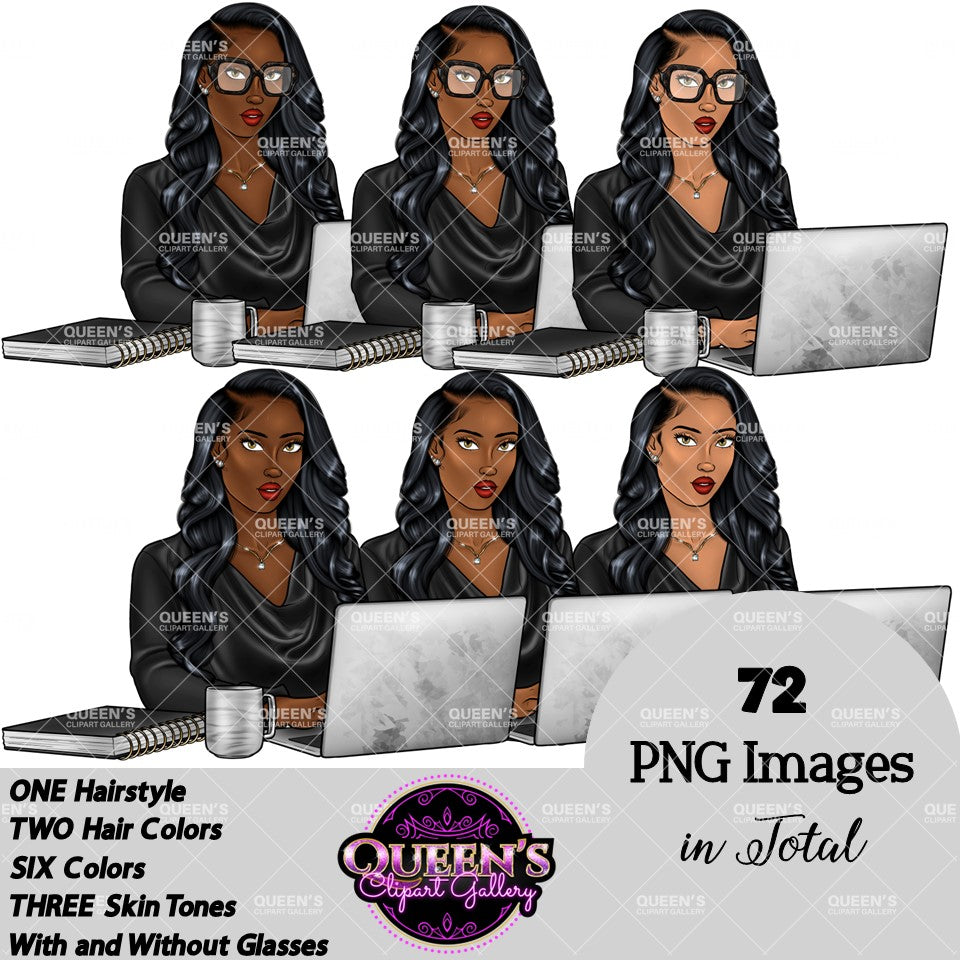 Work life clipart, Afro girl clipart, Woman on Computer, Black woman clipart, Black girl magic, Fashion girl, Boss woman clipart, Black girl