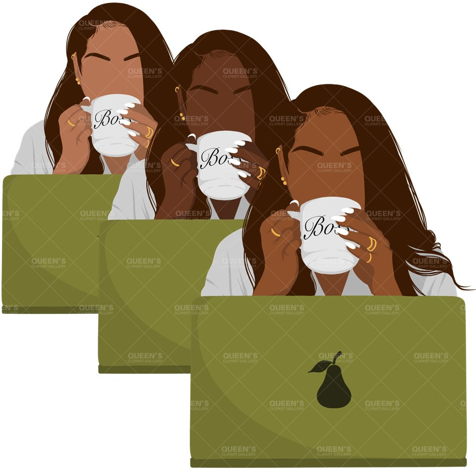 Flat clipart, Woman with Laptop, Afro girl clipart, Black woman clipart, Black girl magic, Fashion girl clipart, Girl boss clipart, Boss Lady