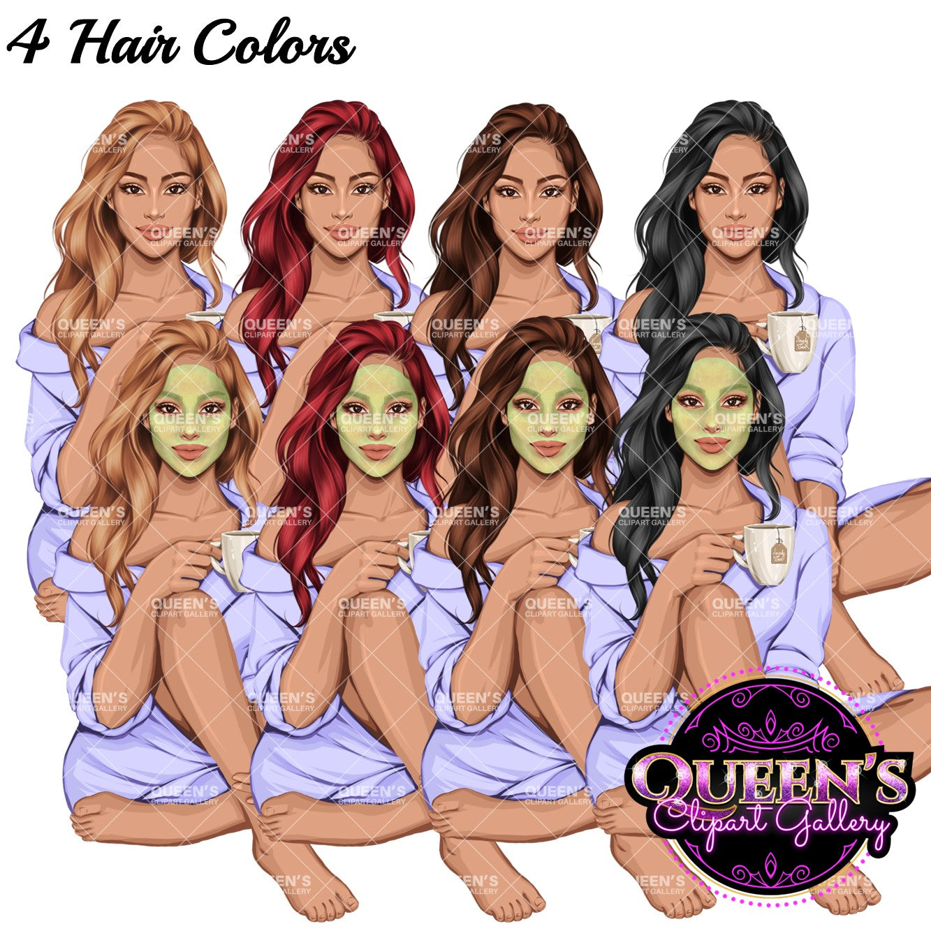 Spa Day clipart, Spa girl, Relax at home, Fashion girl clipart, Cozy Clipart, Mindfulness clipart, African American clipart, Spa Clipart