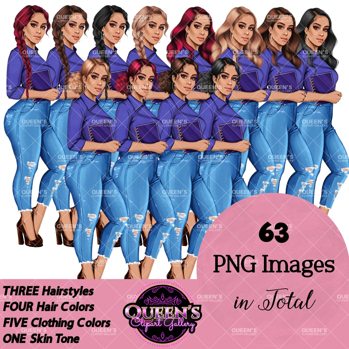 Planner girl clipart, Lady boss clipart, Curvy girl clipart, Fashion girl clipart, Jeans girl clipart, Denim jeans clipart, Girl boss, Woman