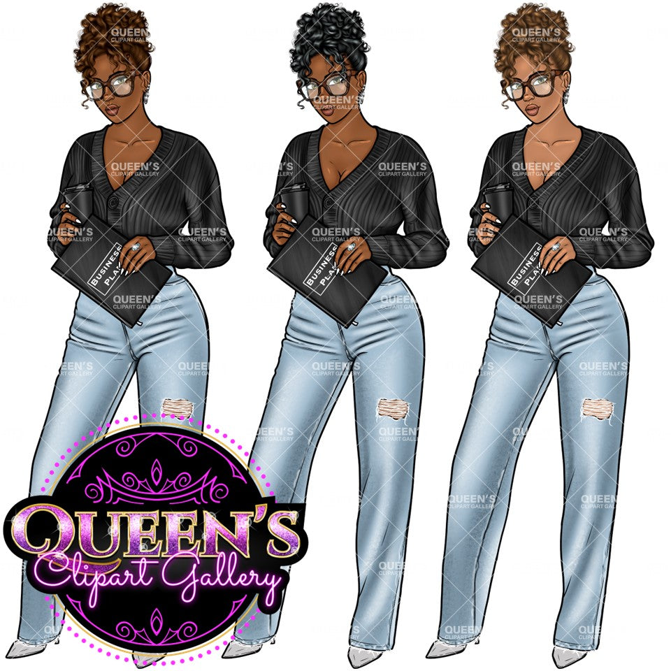 Denim girl clipart, Black girl magic, Fashion girl clipart, African American woman, Afro girl clipart, Girl boss, Fashion illustration, Boss lady
