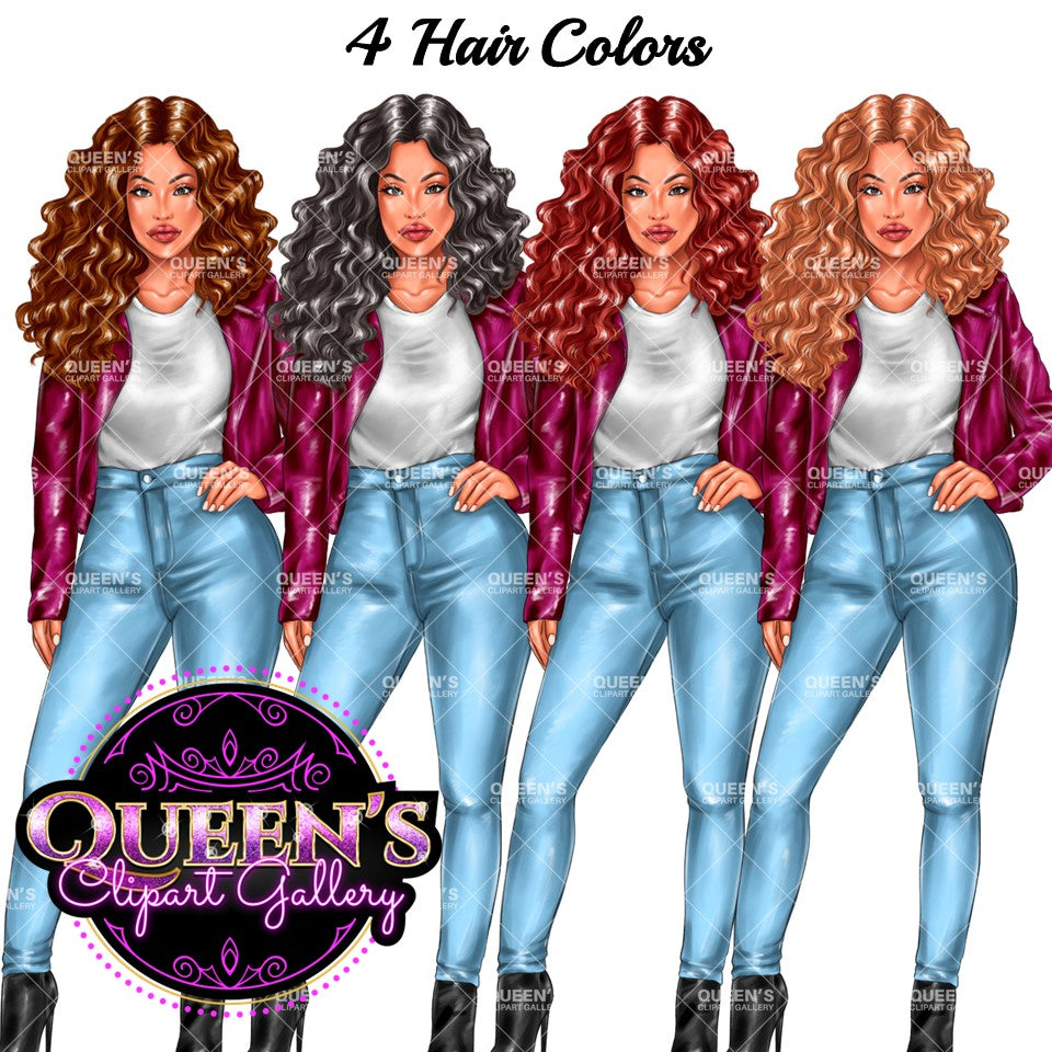 Curvy Denim Girl, Jeans Girl Clipart, Curvy girl, Woman clipart, Fashion girl clipart, Girl boss clipart, Fashion woman, Fashion illustration