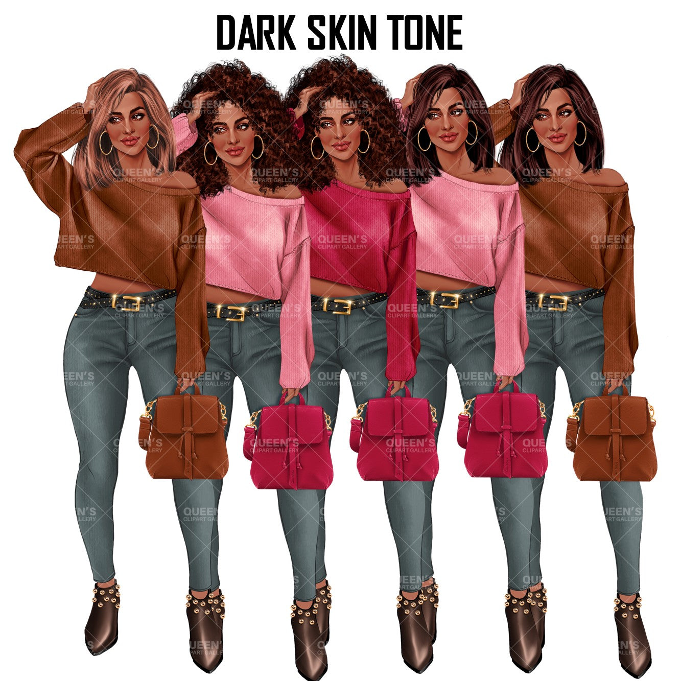 Denim girl clipart, Denim jeans girl, Fashion clipart, Fashion girl clipart, Curvy girl clipart, Afro clipart, Woman holding purse clipart