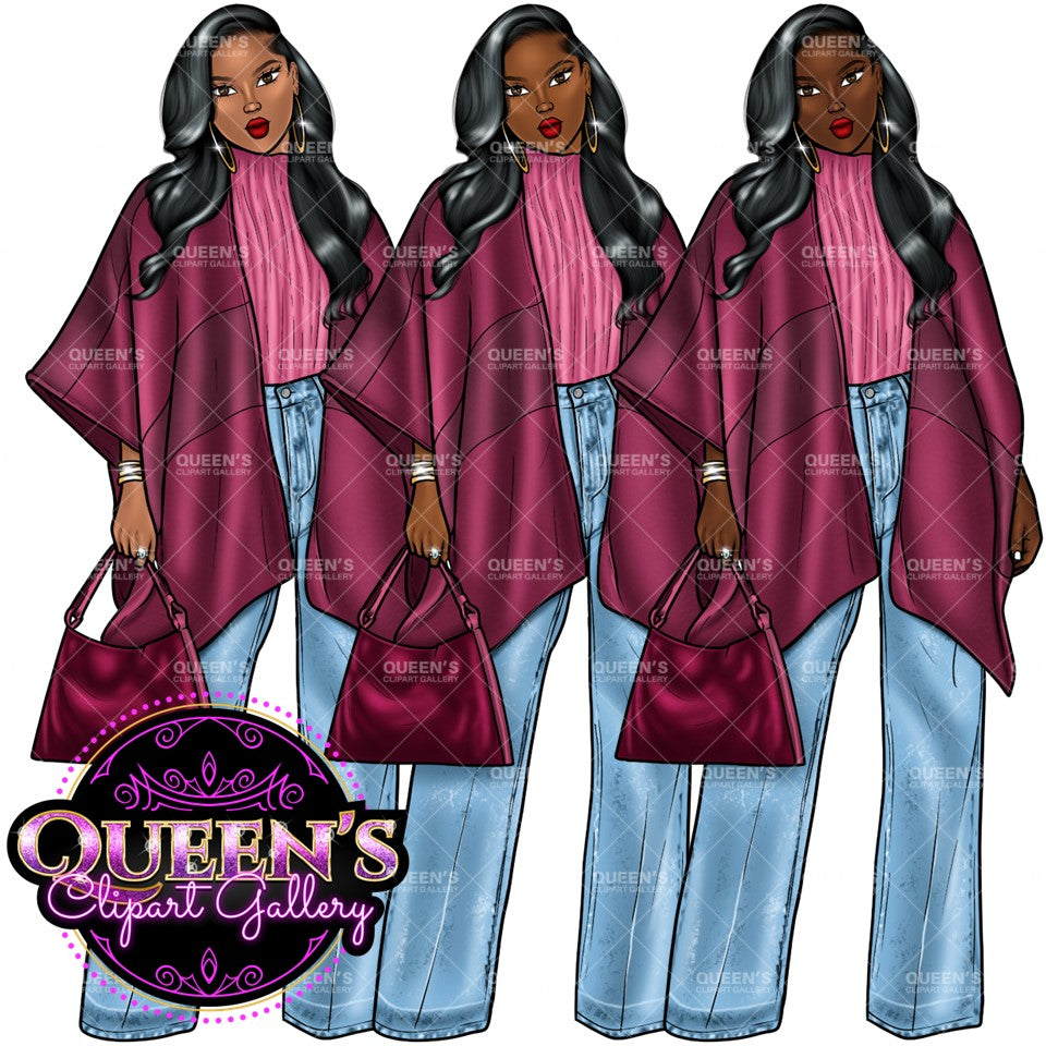Denim girl clipart, Curvy girl clipart, Fashion girl clipart, Jeans Girl Clipart, African American clipart, Afro girls clipart, Girl Boss