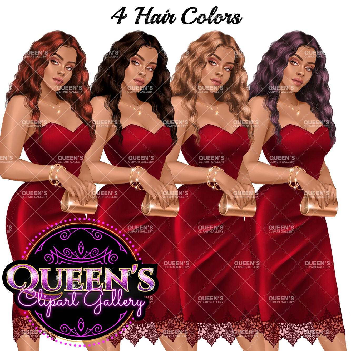 Woman in Red Dress, Lady boss, Woman clipart, Fashion girl clipart, Fashion illustration clipart, Curvy girl, Woman in dress, Fashion woman