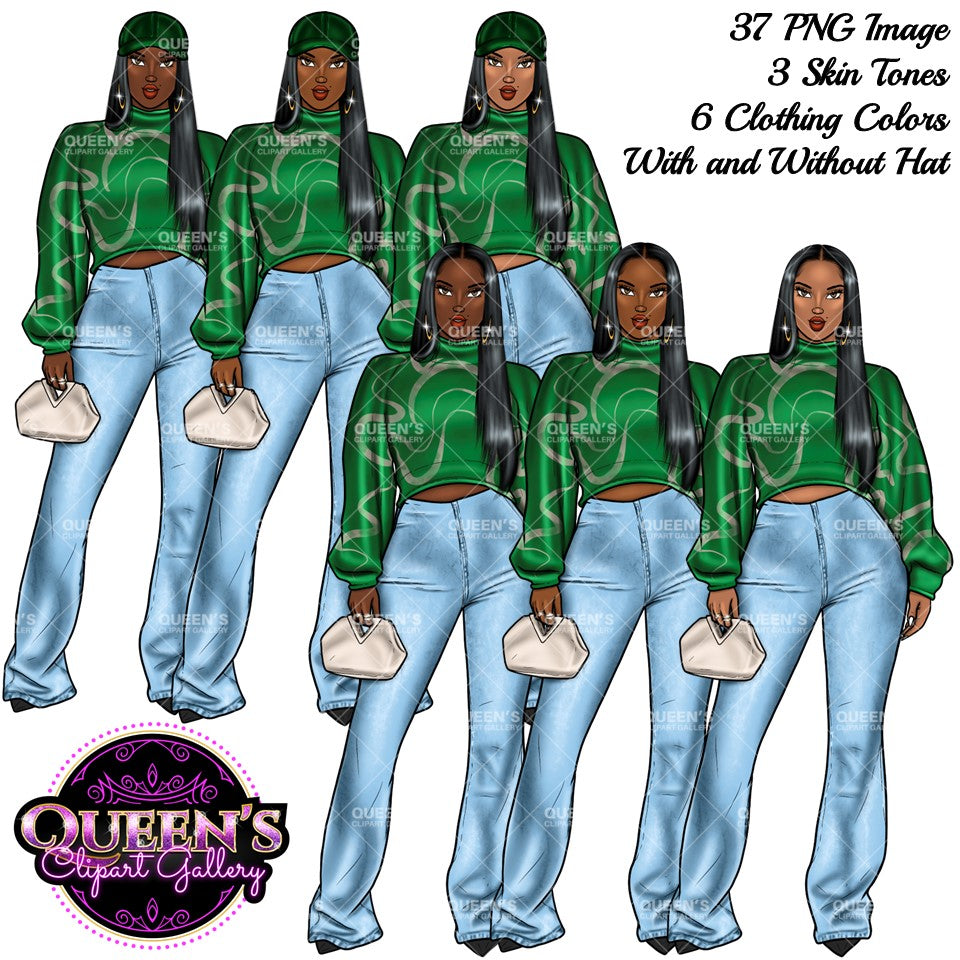 Denim girl clipart, Black girl magic, Fashion girl clipart, Black girl magic, African American woman, Afro girl clipart, Jeans girl clipart