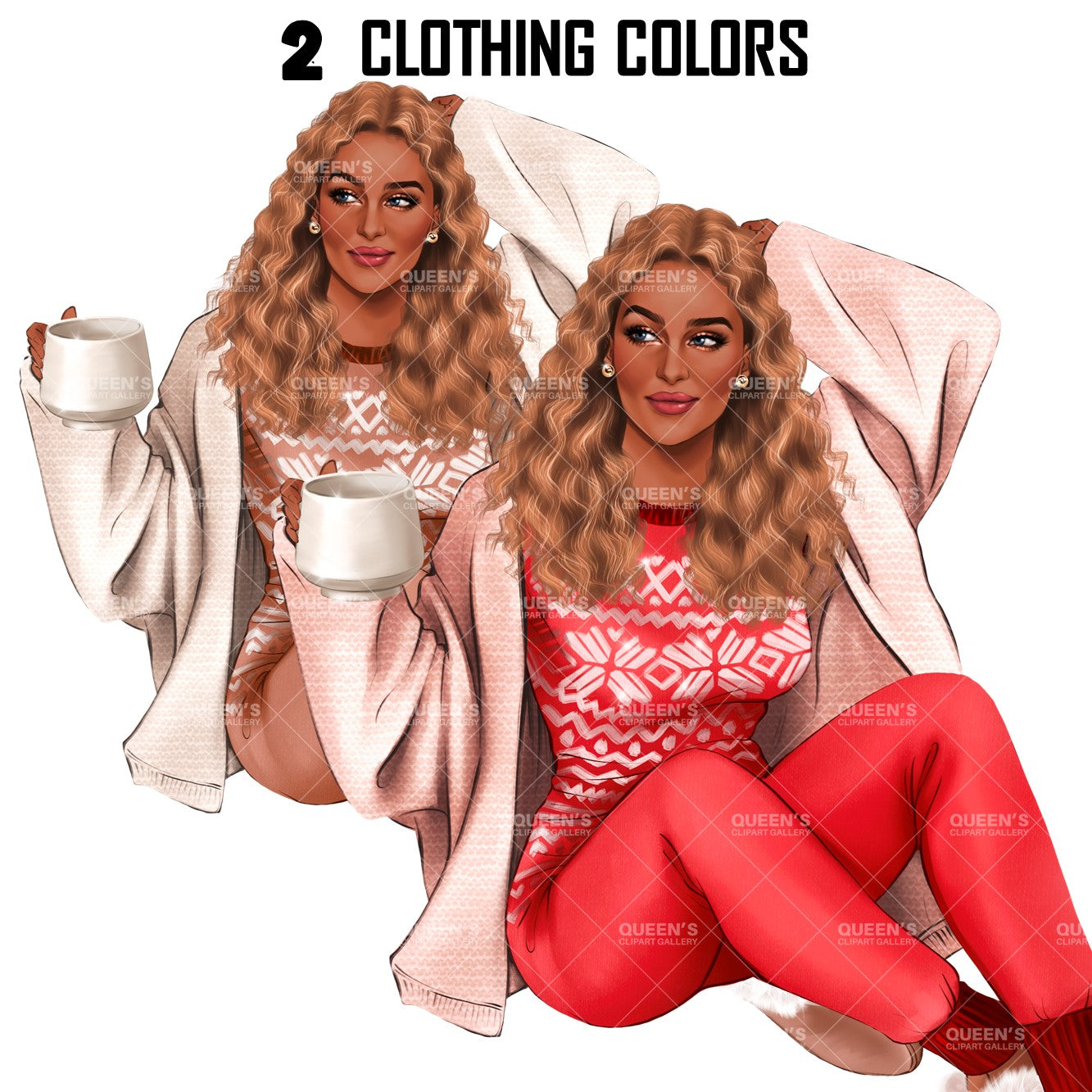 Santa Claus clipart, Santa costume clipart, New Year's clipart, Christmas girl clipart, Woman in Santa hat, Winter clipart, Winter illustration, Holiday clipart, Santa outfit, Holiday celebration, New Year clipart