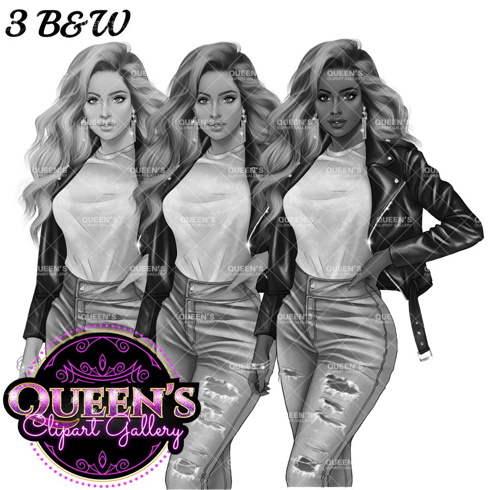 Curvy denim girl, Jeans girl clipart, Curvy girl, Fashion girl clipart, Girl boss clipart, Fashion woman, Woman in leather jacket, Curvy woman