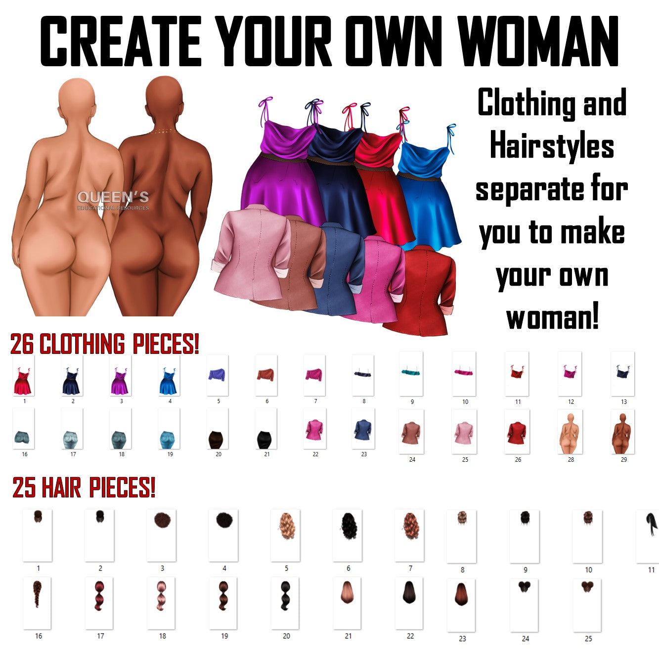 Backs turned clipart, Woman's back clipart, Customizable clipart, Afro girl clipart, Fashion girl clipart, Fashion illustration clipart