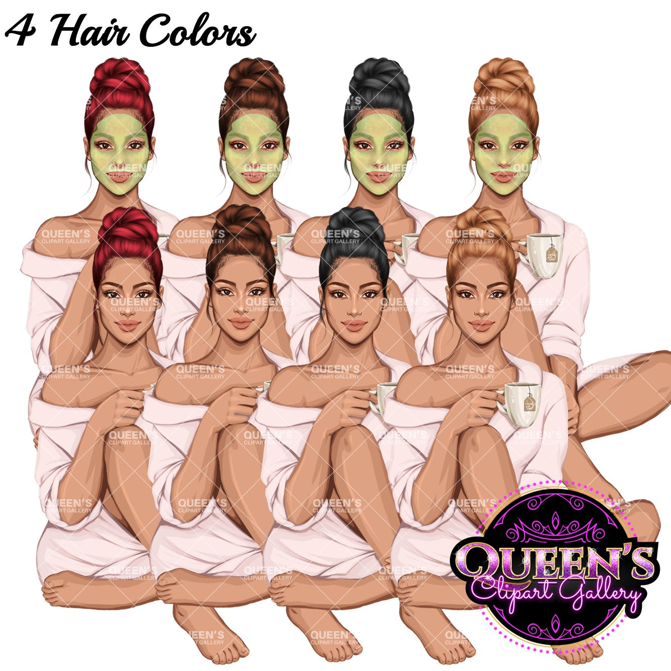 Spa Day clipart, Spa girl, Relax at home, Fashion girl clipart, Cozy Clipart, Mindfulness clipart, African American clipart, Spa Clipart