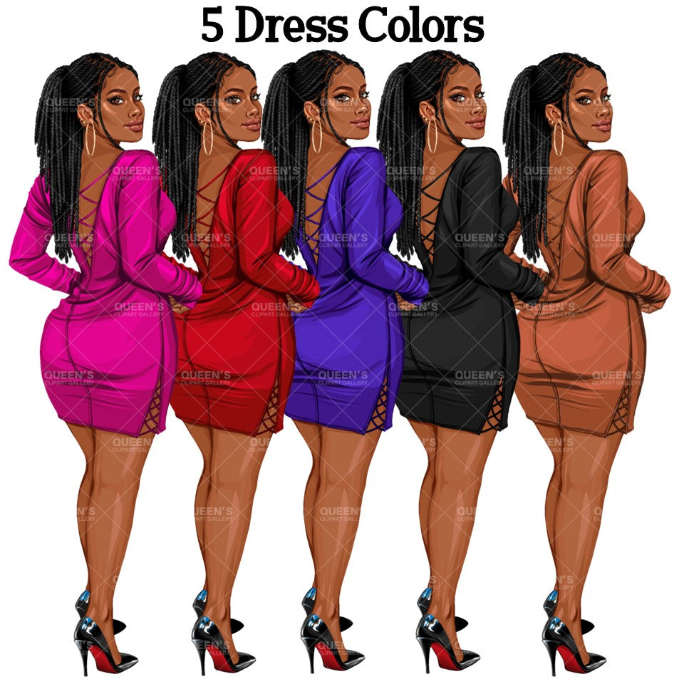 Back view, Red dress, Elegant woman, Fashion girl clipart, Fashion illustration clipart, Black girl magic, Woman in dress, Curvy woman png