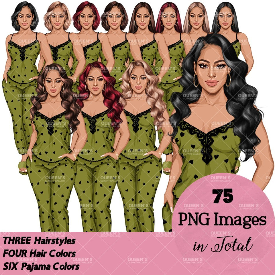 Pajama girl clipart, Afro Woman in Sleepwear, Pajama Illustration, Cozy clipart, Bedtime clipart, Pajama Fashion, Pajama Party, Fashion girl