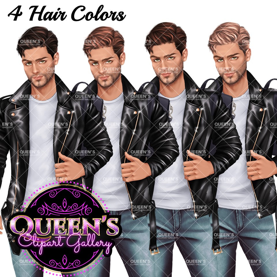 Man clipart, Boyfriend clipart, Man in leather jacket clipart, Boy clipart, Male clipart, White man clipart, Cute Guy Clipart, Husband