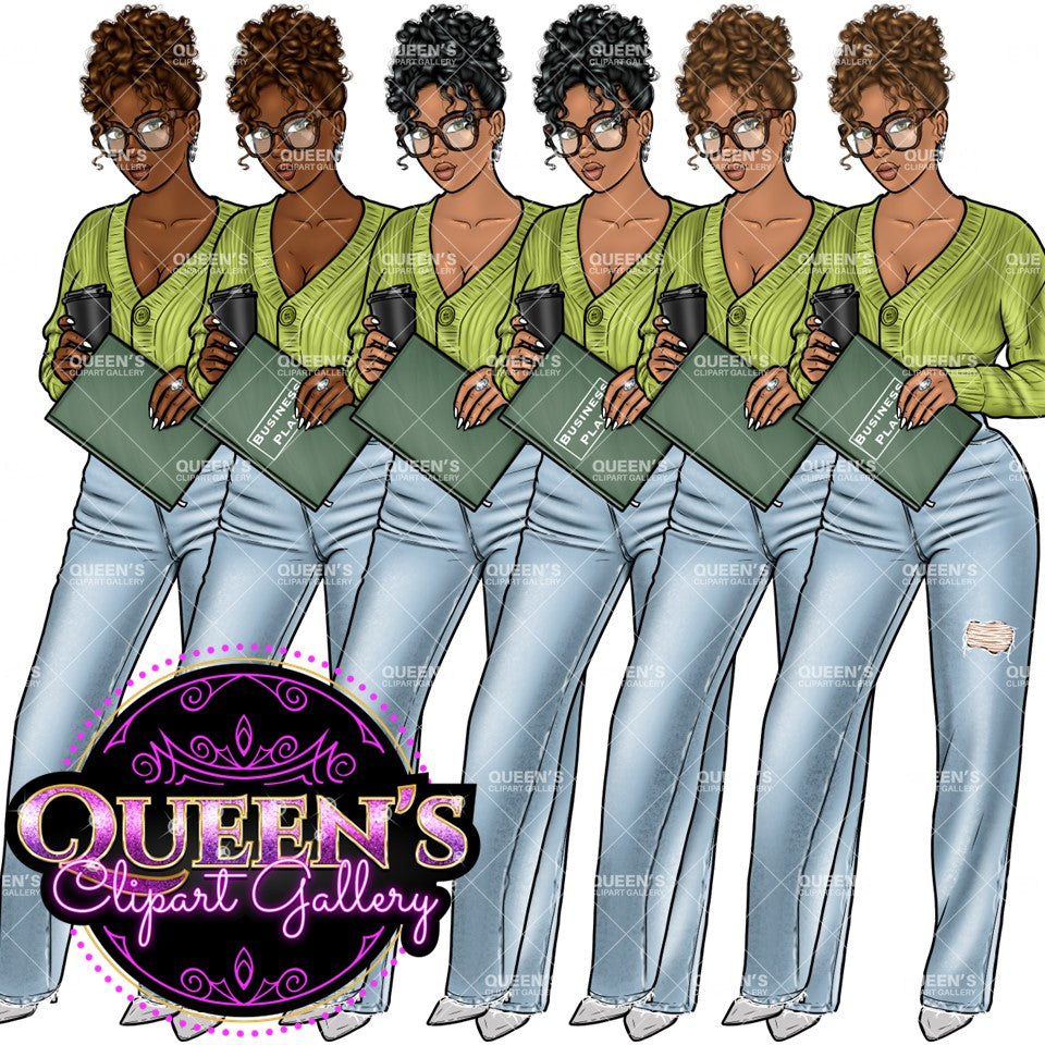 Denim girl clipart, Black girl magic, Fashion girl clipart, African American woman, Afro girl clipart, Girl boss, Fashion illustration, Boss lady