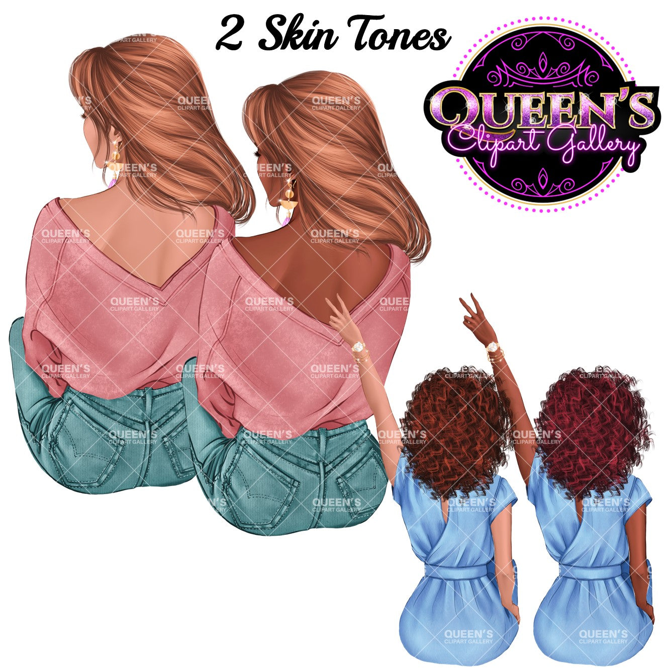 Best friends clipart, Soul sisters clipart, Besties clipart, Friends clipart, Bff clipart, Afro girls clipart, Friendship clipart, Denim girls