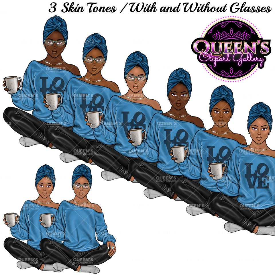 Yoga Clipart, Yoga Girl Clipаrt, Black Girl in Lotus Pose, Meditation Clipart, Coffee Clipart, Mindfulness Clipart, Afro Girl Clipart, Woman