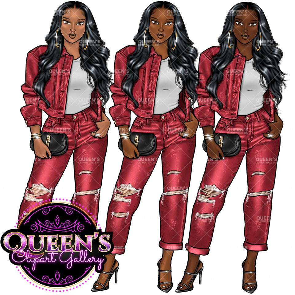 Denim girl clipart, Curvy girl clipart, Fashion girl clipart, Jeans Girl Clipart, African American clipart, Afro girls clipart, Girl Boss