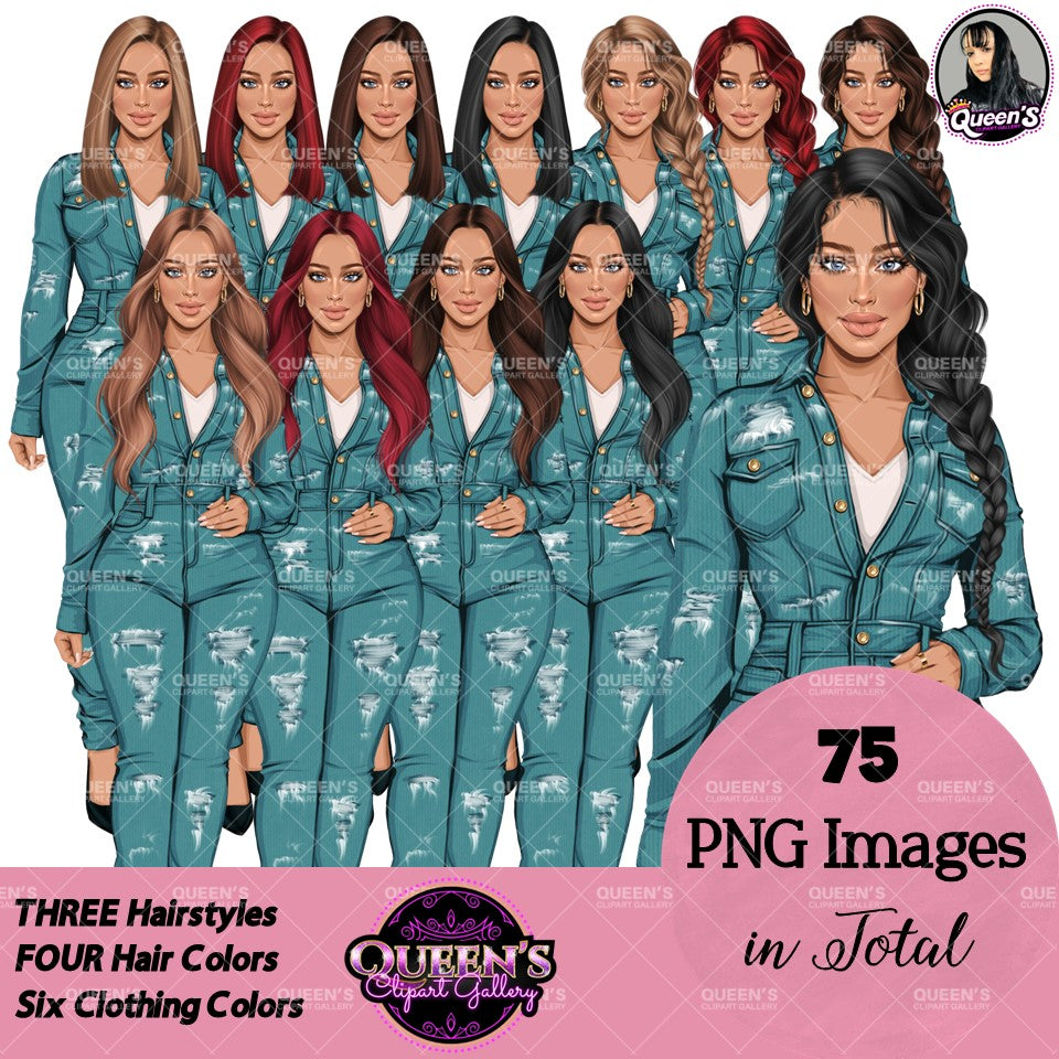Denim Jeans Girl Clipart, Fashion Girl Clipart, Jeans Girl Clipart, Girl Boss Clipart, African American Woman in Jeans, Jeans Jacket Clipart, Boss Babe