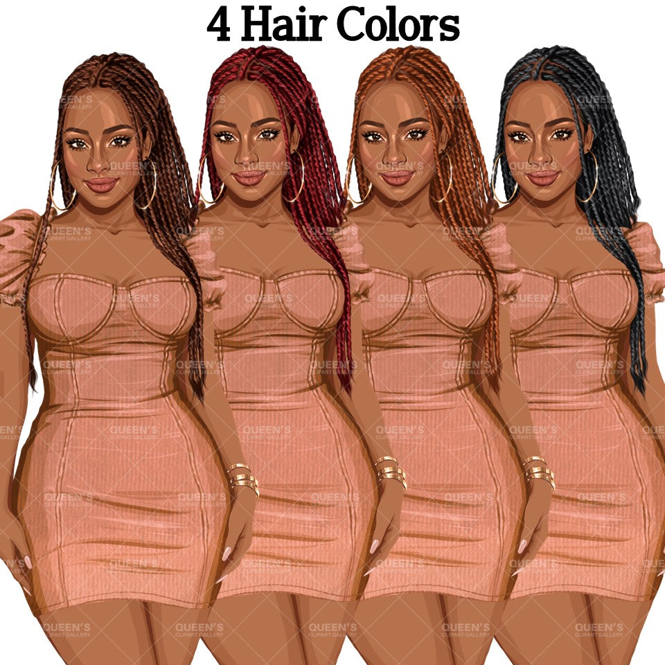 Girl boss, Lady boss, Afro girl clipart, Fashion girl clipart, Fashion illustration clipart, Curvy girl, Woman in dress, African American woman