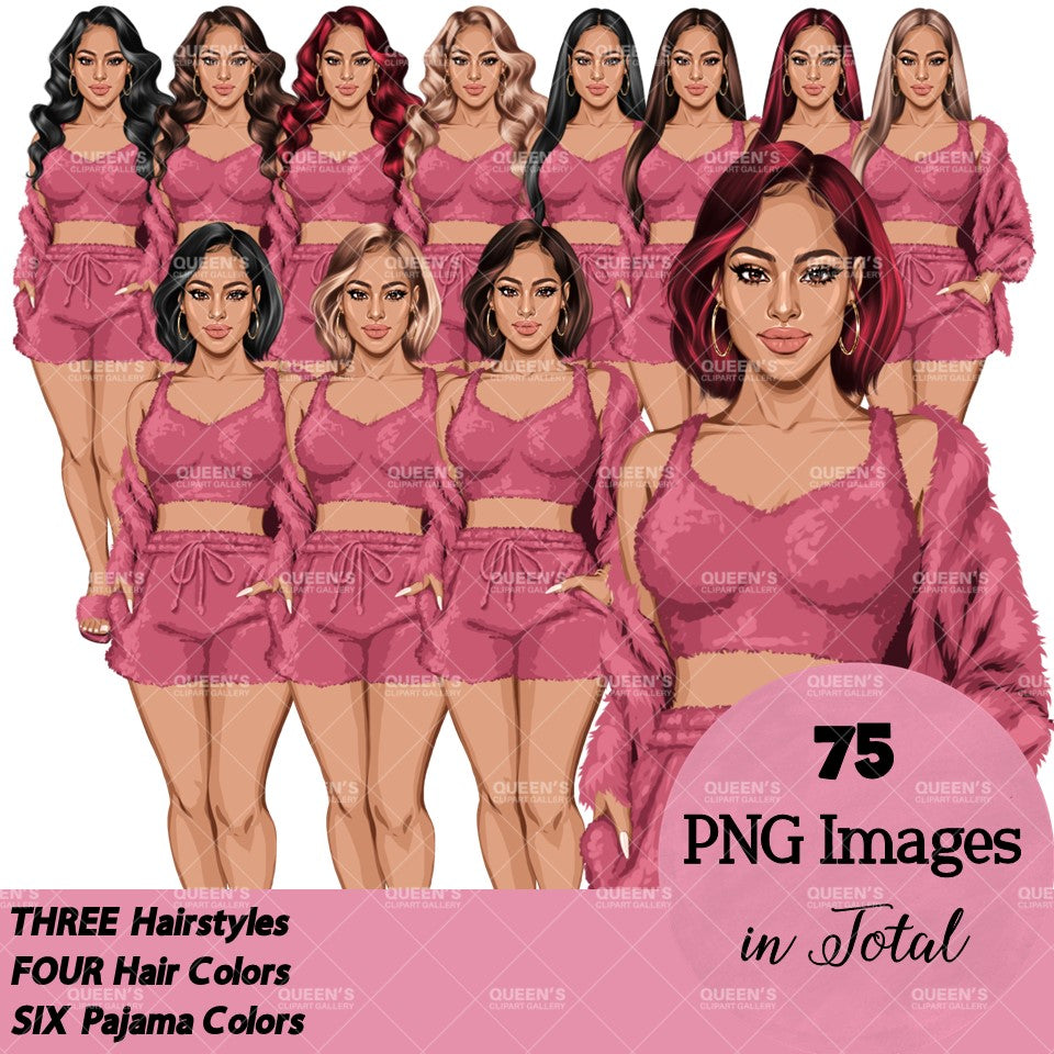 Pajama girl clipart, Afro Woman in Sleepwear, Pajama Illustration, Cozy clipart, Bedtime clipart, Pajama Fashion, Pajama Party, Fashion girl