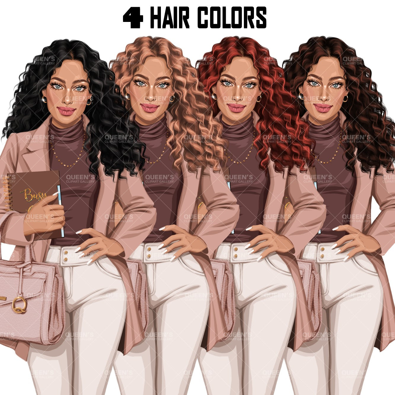 Planner girl clipart, Afro girl clipart, Lady boss clipart, Girl boss clipart, Fashion girl, African American woman, Business woman clipart