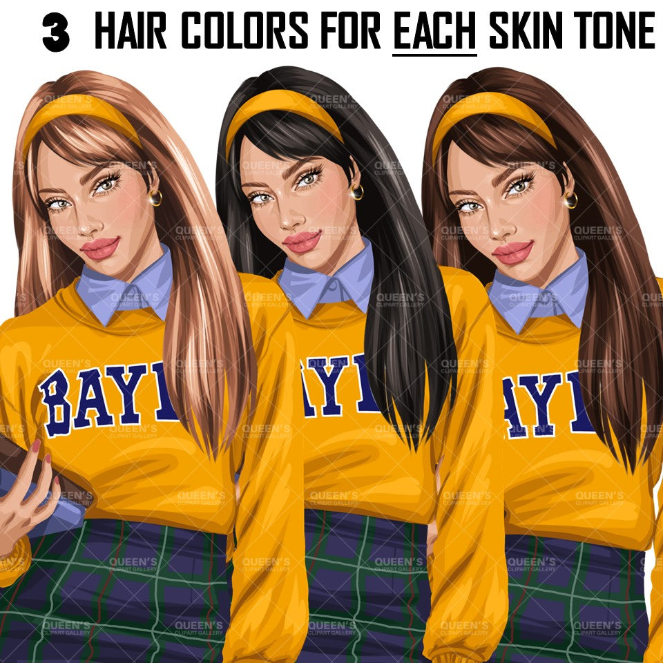 School girl clipart, Fashion girl clipart, Fashion illustration clipart, High school student clipart, Teenager clipart, Woman clipart, Curvy girl png, Girl boss, Planner girl