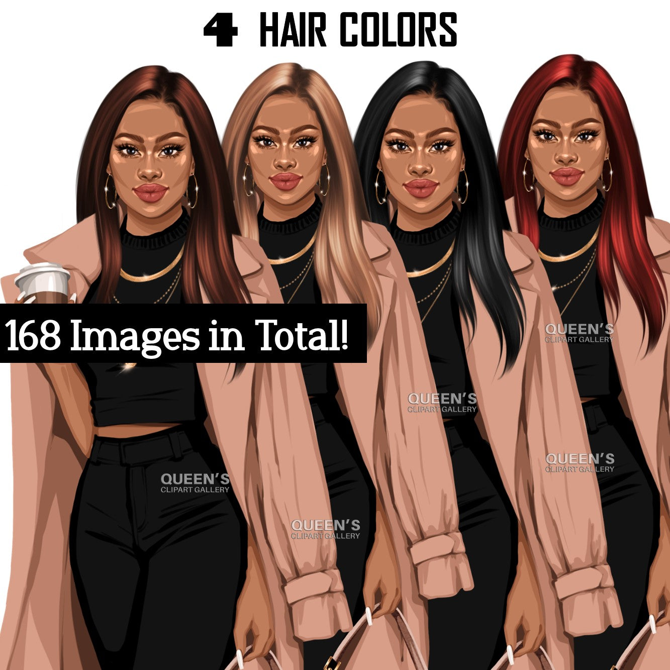 Fashion girl clipart, Black woman clipart, African American clipart, Fashion clipart, Girl boss clipart, Curvy girl, Woman in hat