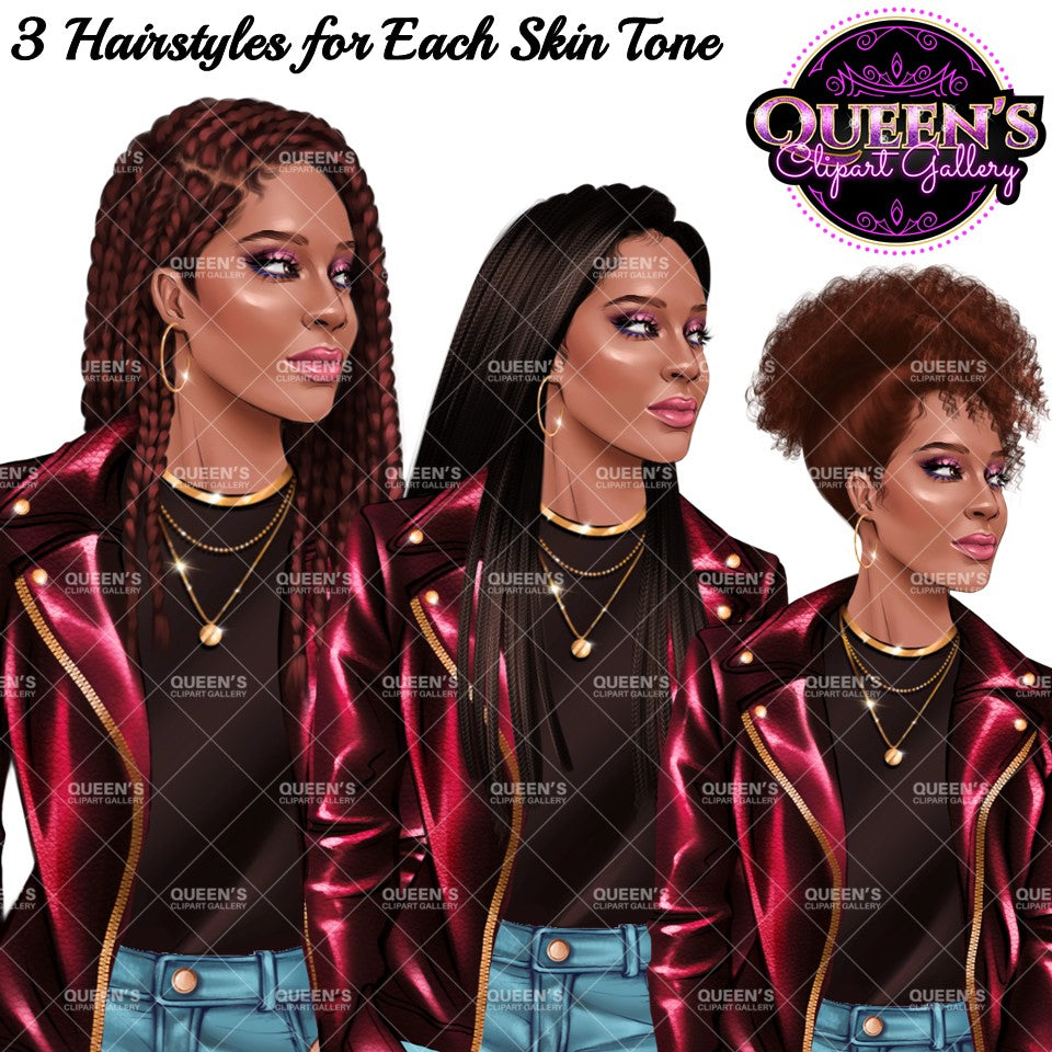 Denim girl clipart, Curvy girl clipart, Fashion girl clipart, Jeans Girl Clipart, African American clipart, Afro girl, Black girl magic