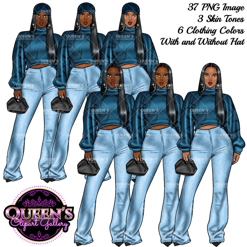 Denim girl clipart, Black girl magic, Fashion girl clipart, Black girl magic, African American woman, Afro girl clipart, Jeans girl clipart