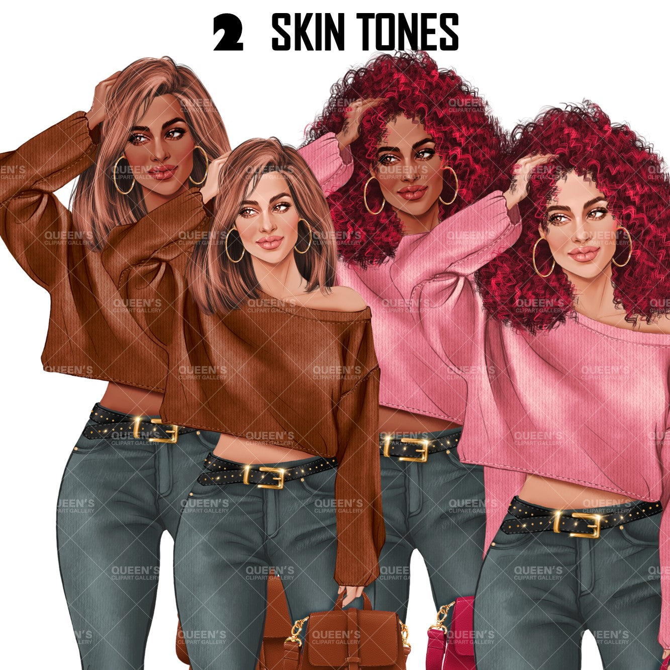Denim girl clipart, Denim jeans girl, Fashion clipart, Fashion girl clipart, Curvy girl clipart, Afro clipart, Woman holding purse clipart