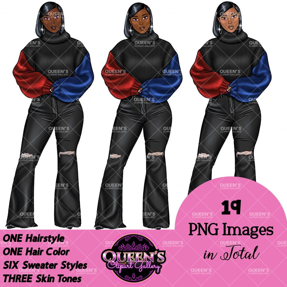 Denim girl clipart, Black girl magic, Fashion girl clipart, African American woman, Afro girl clipart, Girl boss, Winter Clipart, Boss lady