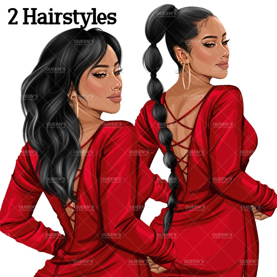 Back view, Red dress, Elegant woman, Fashion girl clipart, Fashion illustration clipart, Woman clipart png, Woman in dress, Curvy woman png